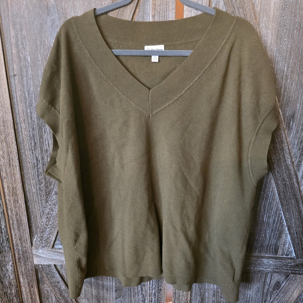 The Drop Sweater Women's Size 2X Army Green‎ V-Neck Sleeveless Vest Casual